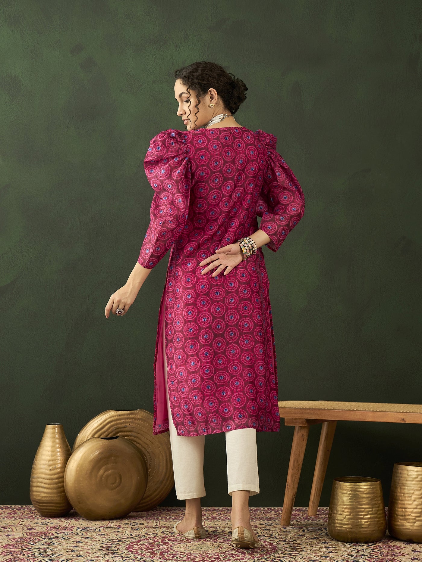 Magenta Printed Straight Kurta