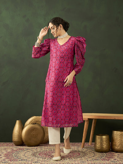 Magenta Printed Straight Kurta