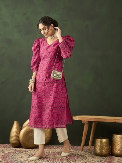 Magenta Printed Straight Kurta