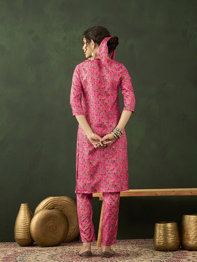 Pink Digital Floral Print Kurta With Pant