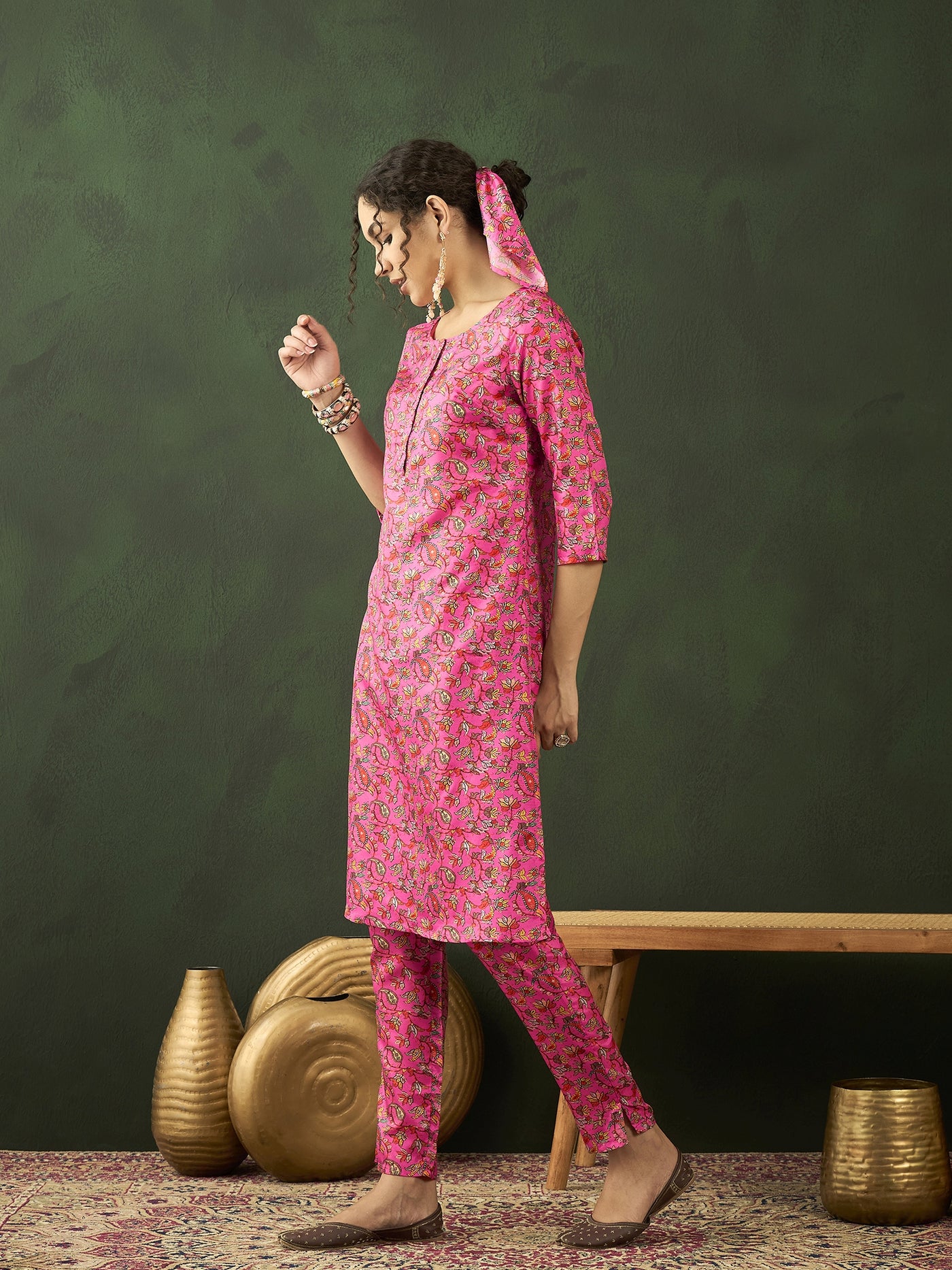 Pink Digital Floral Print Kurta With Pant