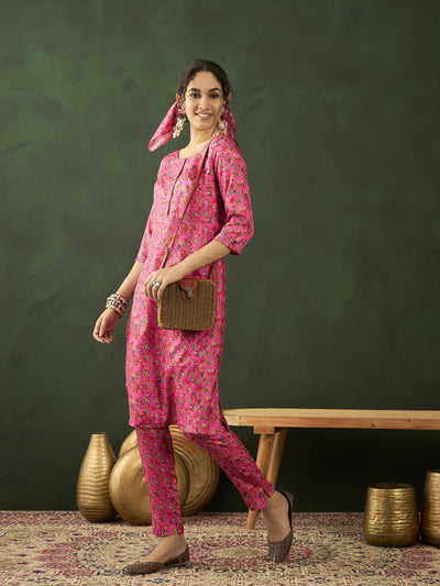 Pink Digital Floral Print Kurta With Pant