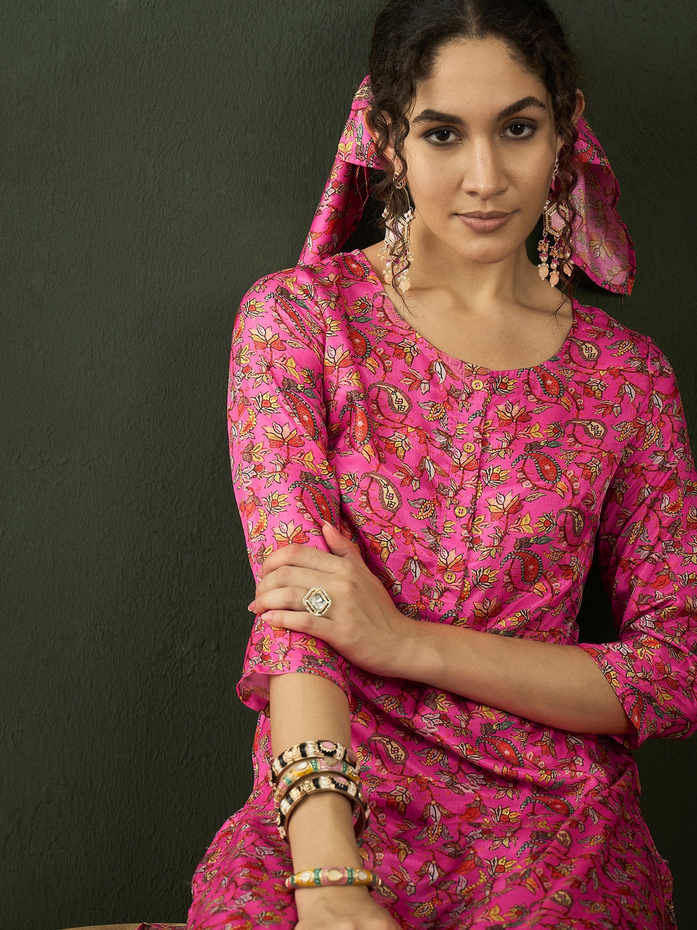 Pink Digital Floral Print Kurta With Pant