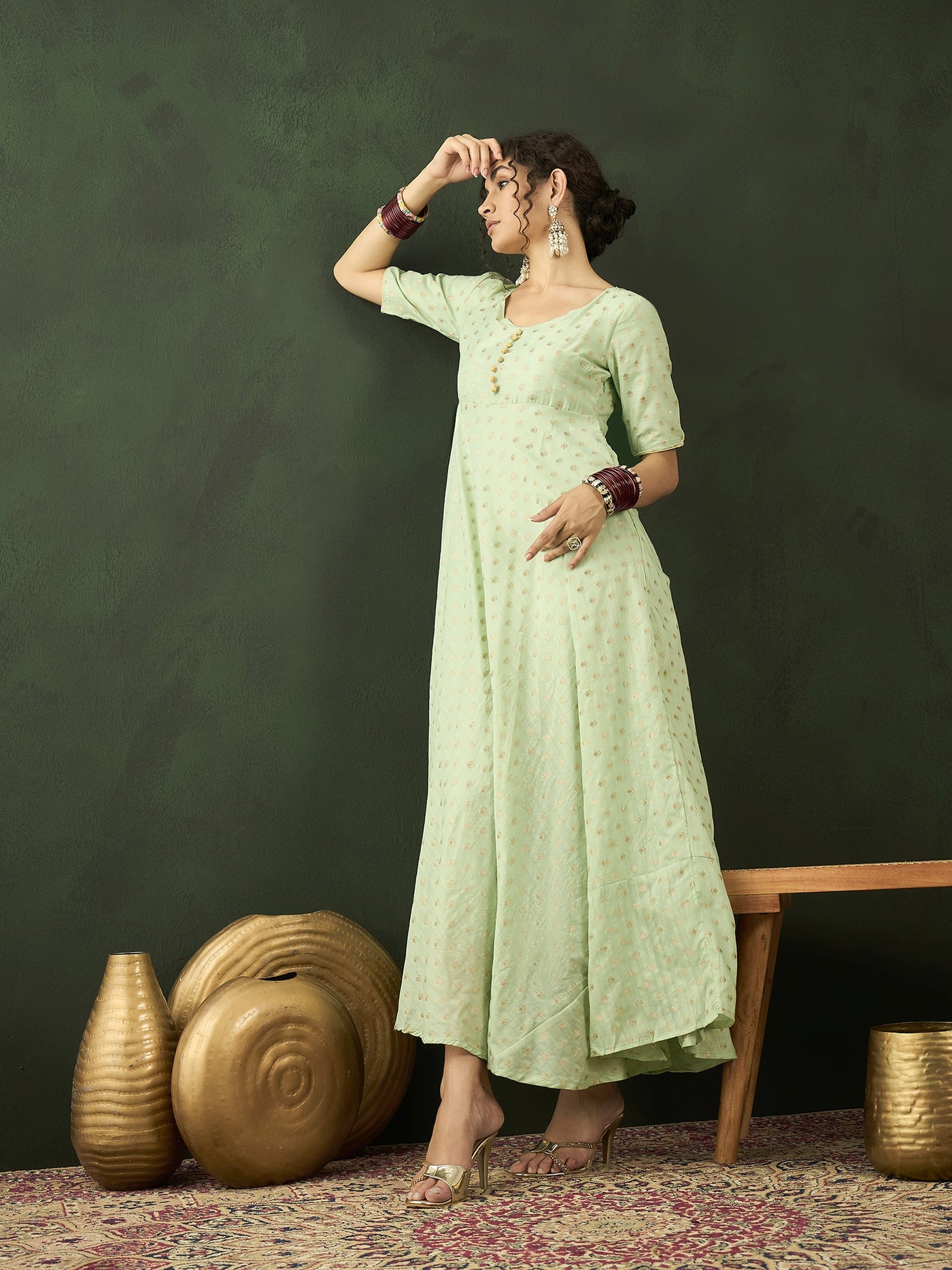 Green Flared Maxi Dress