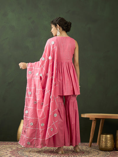 Pink Sequin Kurta Sharara With Dupatta