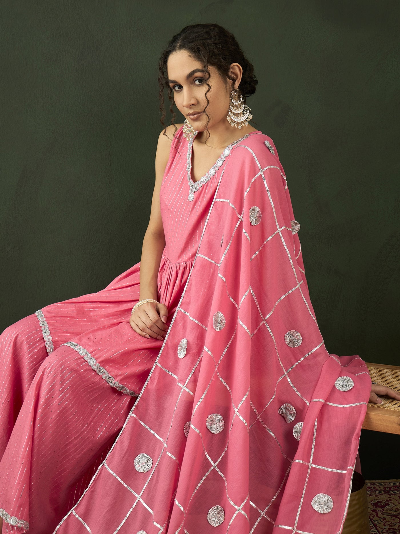 Pink Sequin Kurta Sharara With Dupatta