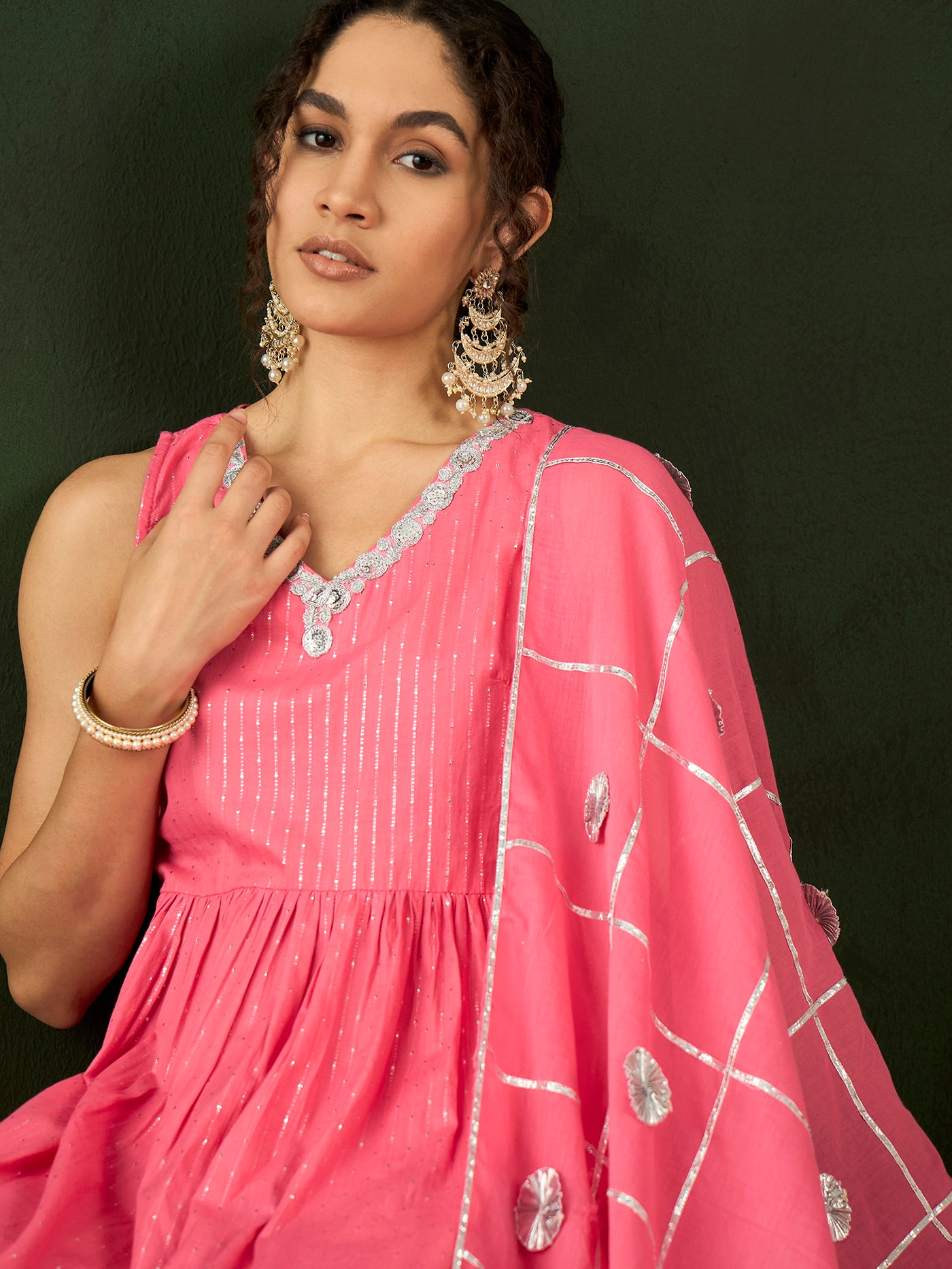 Pink Sequin Kurta Sharara With Dupatta