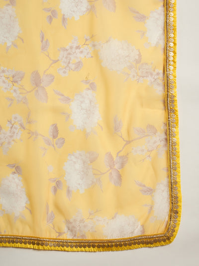 Yellow Floral Print Kurta Sharara With Dupatta