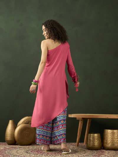 Pink Kurta With Printed Palazzo