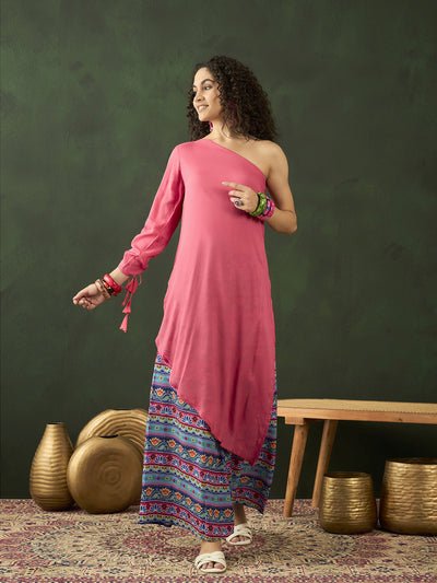 Pink Kurta With Printed Palazzo