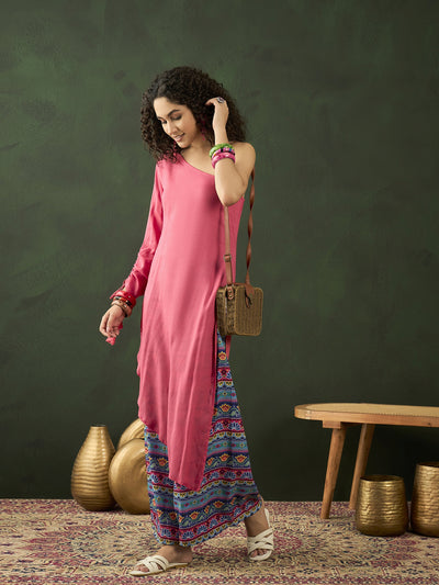 Pink Kurta With Printed Palazzo