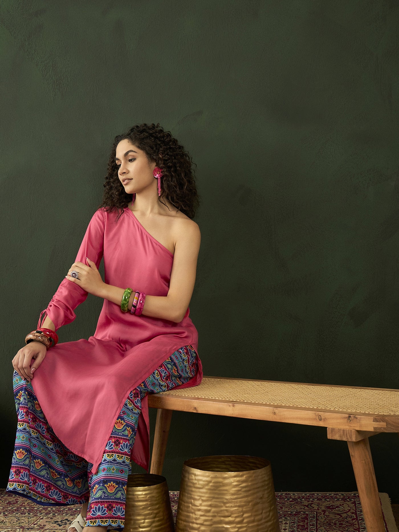 Pink Kurta With Printed Palazzo