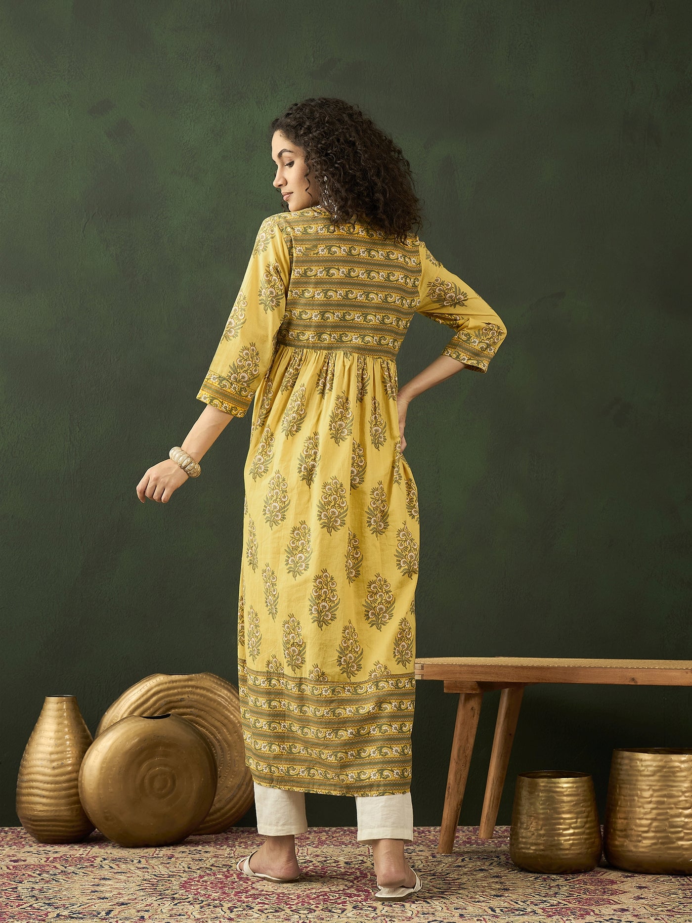 Yellow Floral Print Anarkali