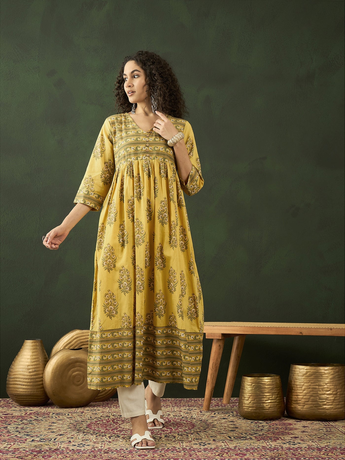 Yellow Floral Print Anarkali