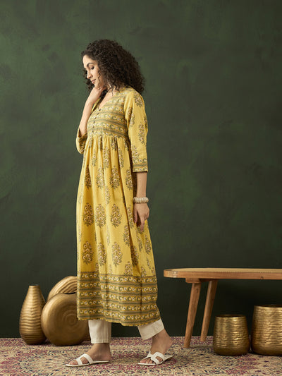 Yellow Floral Print Anarkali