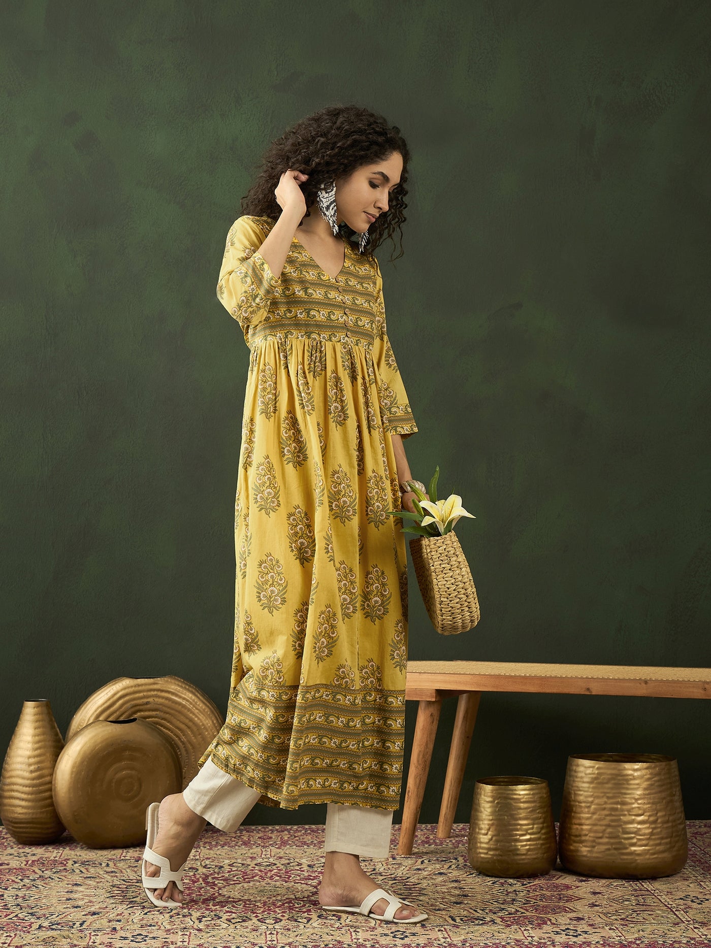 Yellow Floral Print Anarkali