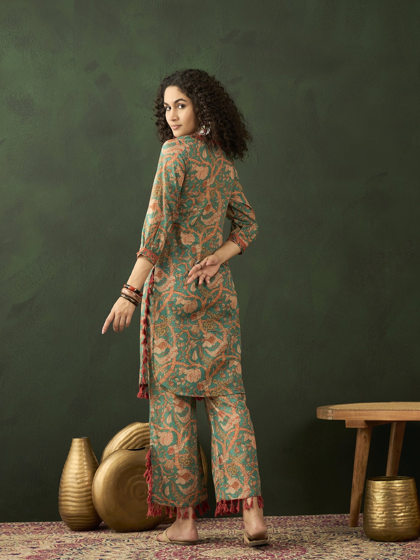 Green Floral Printed Pakistani Kurta With Palazzo