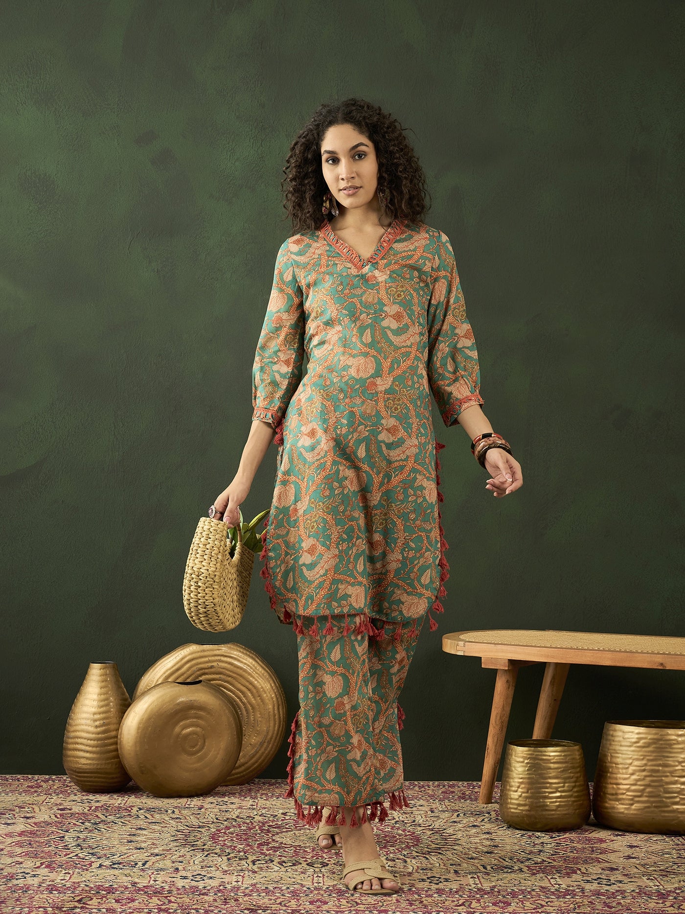 Green Floral Printed Pakistani Kurta With Palazzo