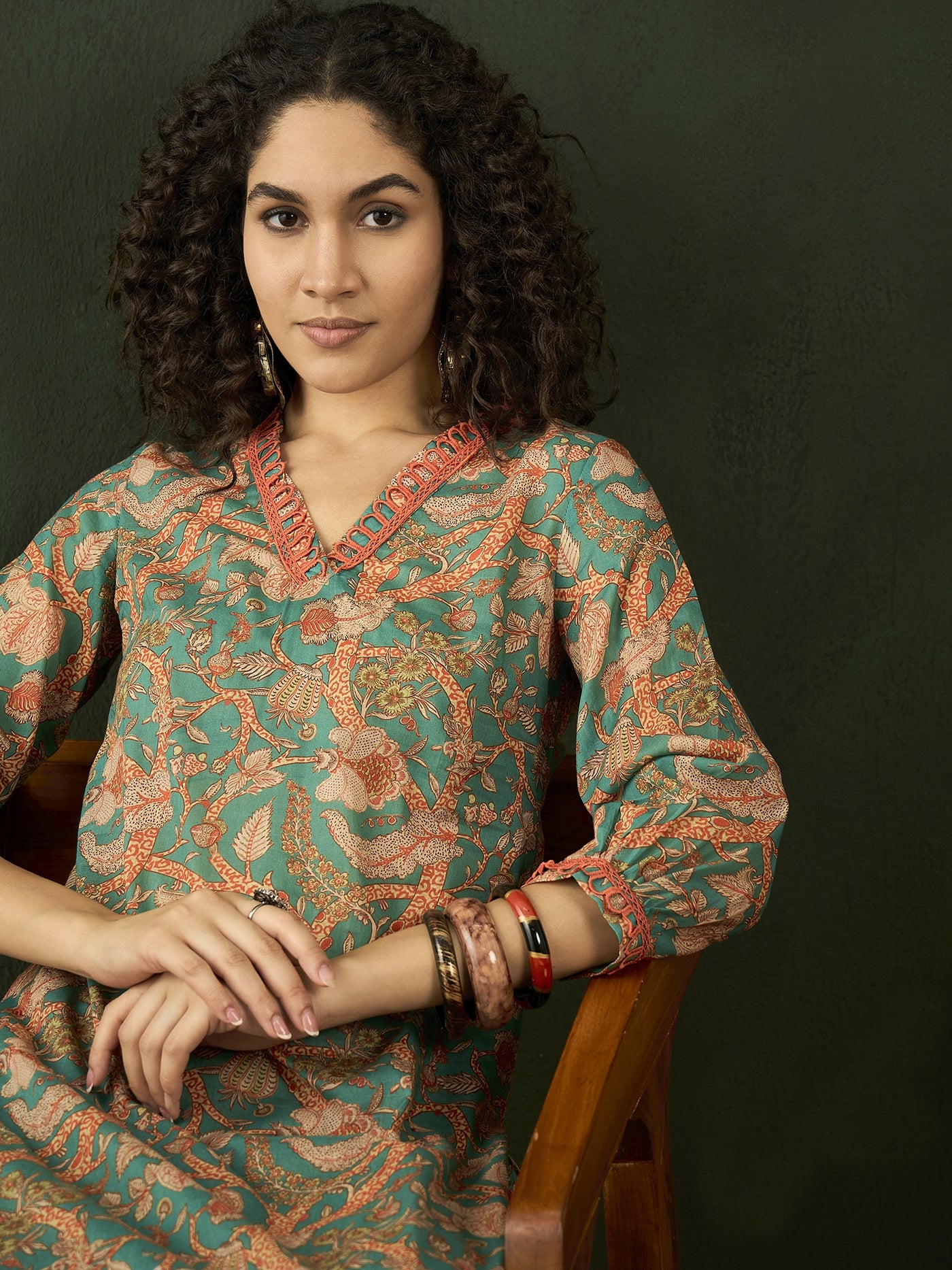 Green Floral Printed Pakistani Kurta With Palazzo