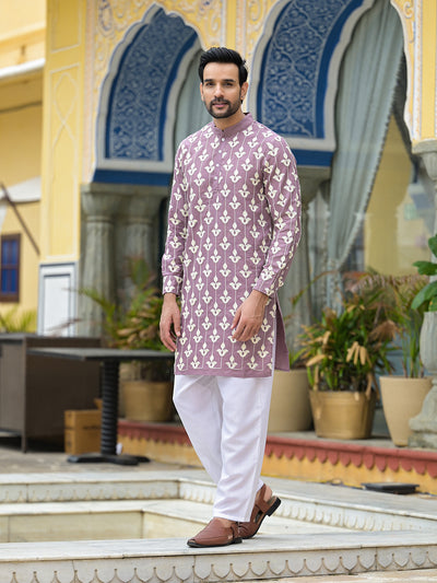 Mauve Embroidered Long Kurta