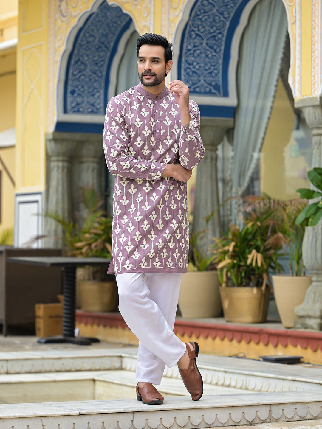 Mauve Embroidered Long Kurta