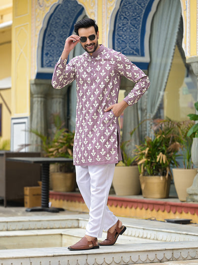 Mauve Embroidered Long Kurta