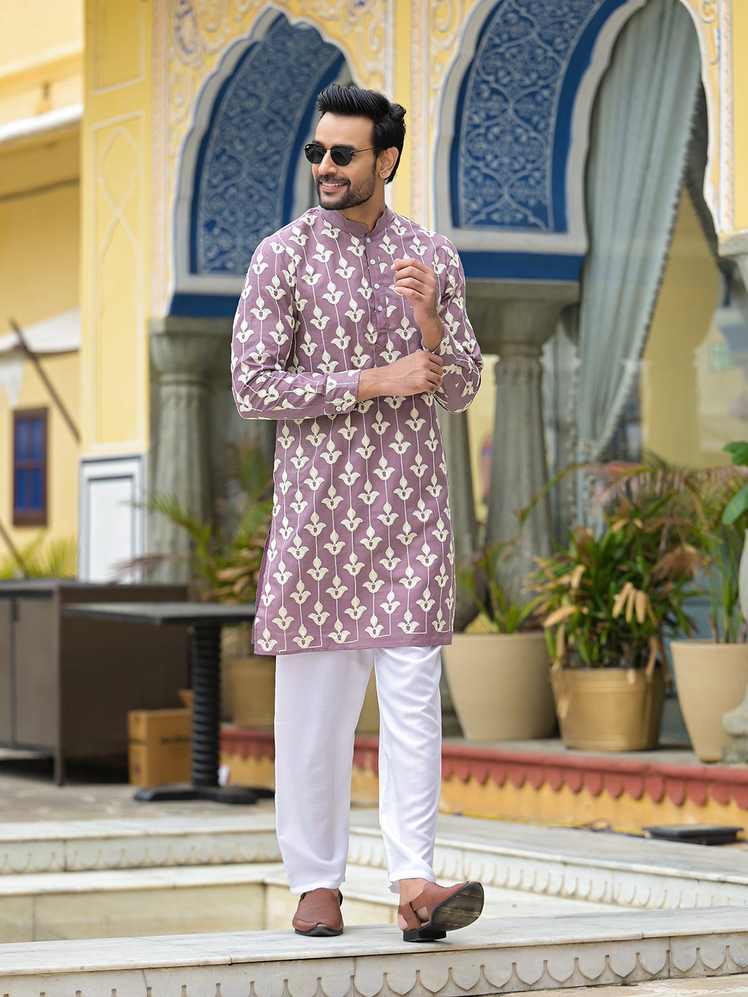 Mauve Embroidered Long Kurta