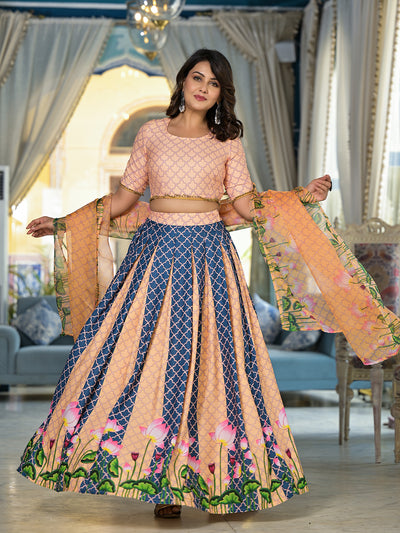 Yellow & Blue Pichwai Print Lehenga Choli With Dupatta