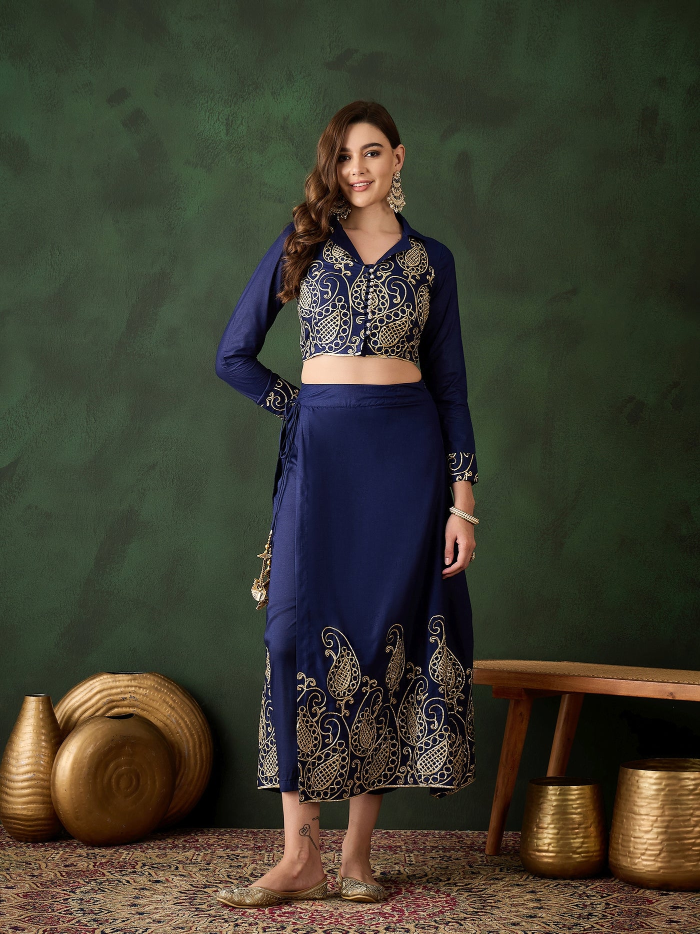 Navy Blue Embroidered Lehenga Choli Set