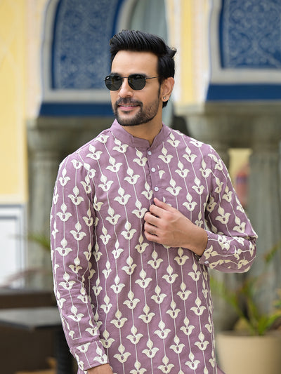 Mauve Embroidered Long Kurta