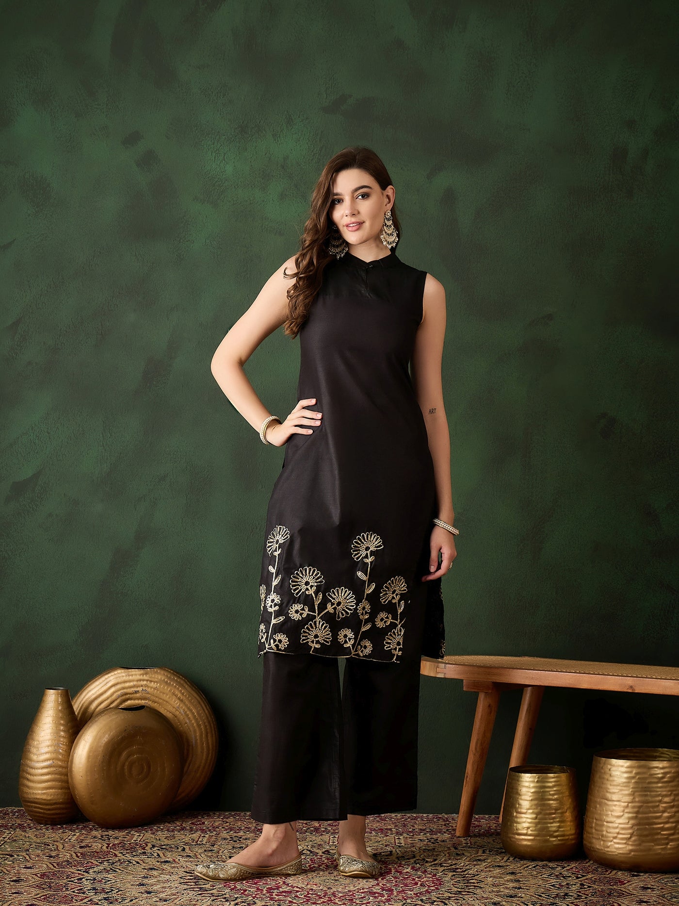 Black Embroidered Kurta With Palazzo