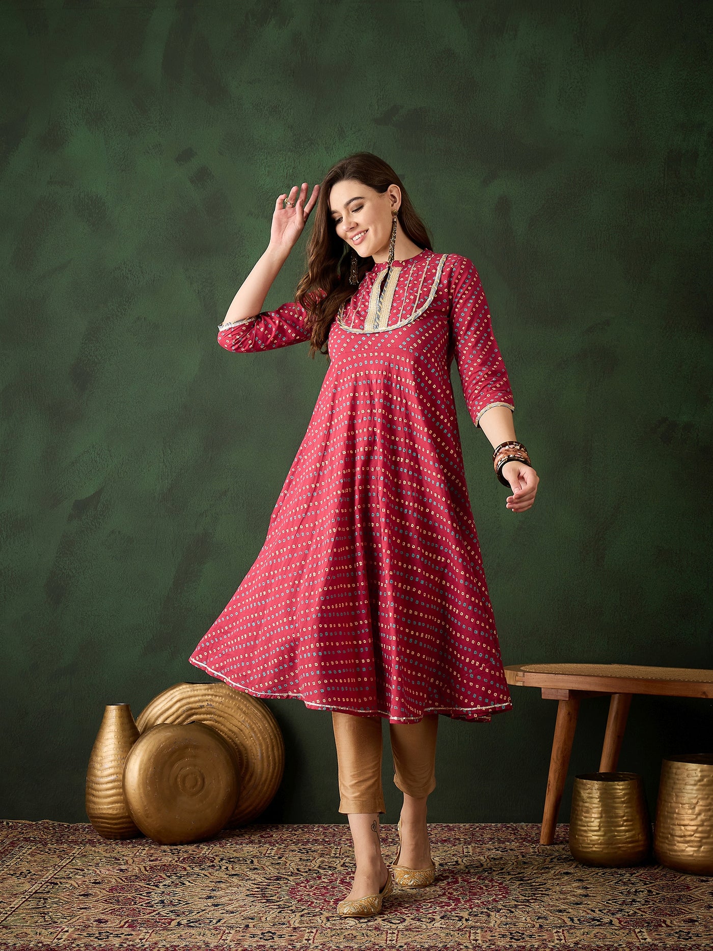 Red Bandhani Print Anarkali