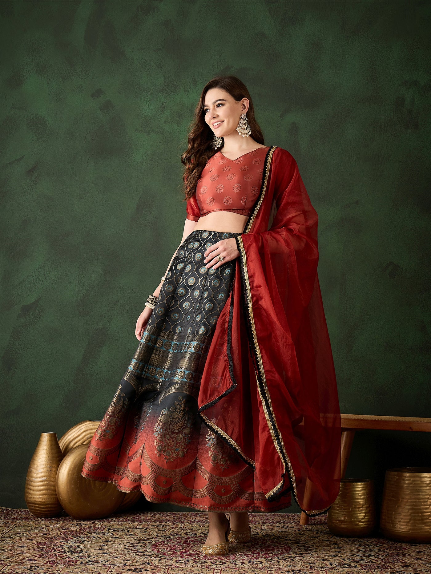 Maroon Brocade Lehenga Choli With Dupatta