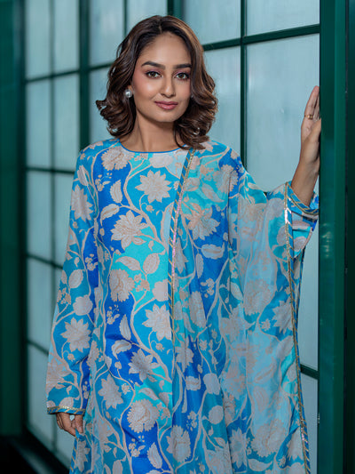 Sky Blue Digital printed Suit Set