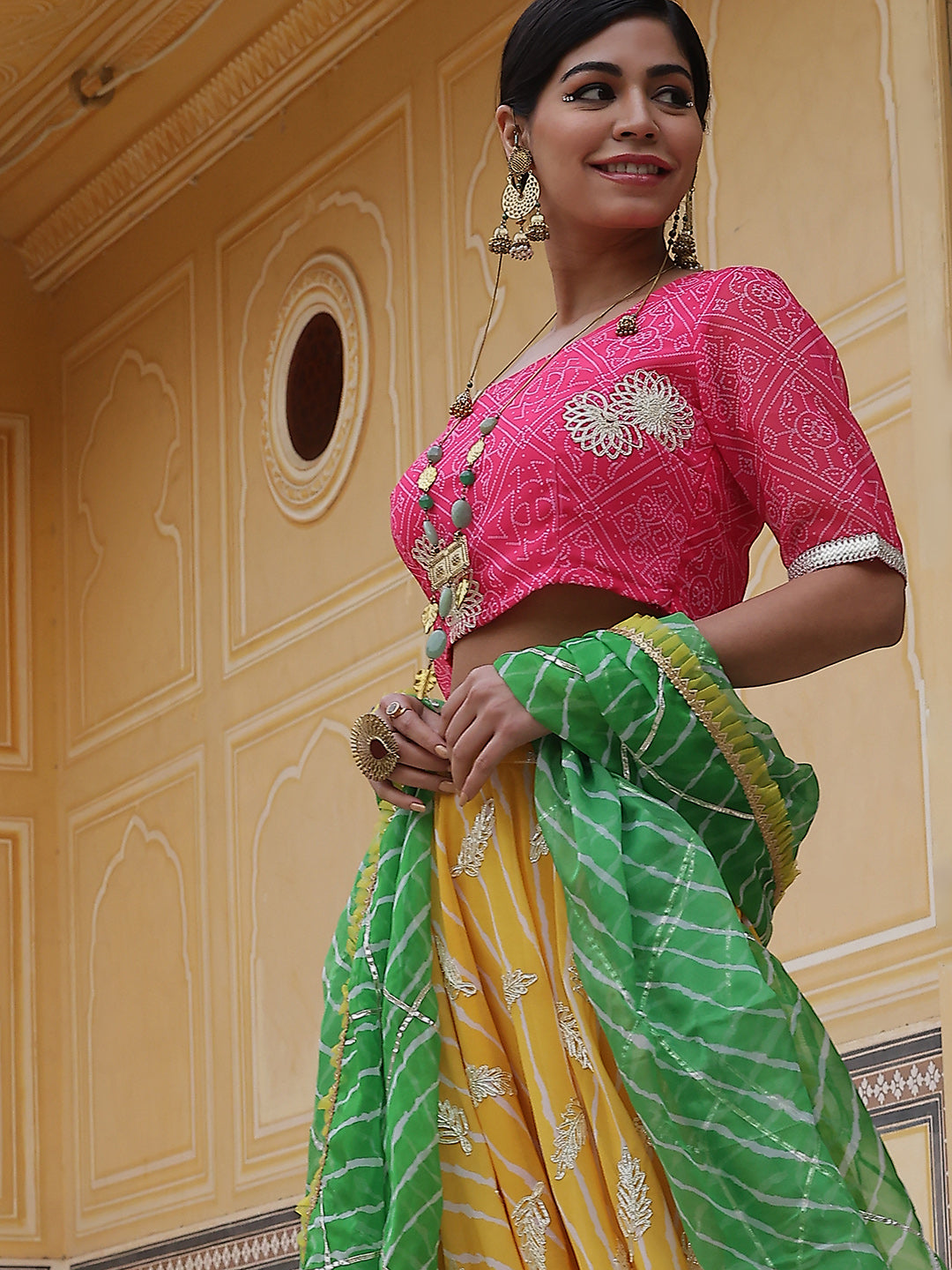 Yellow Leheriya Print Lehenga Choli With Dupatta