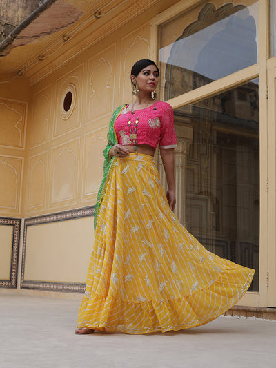 Yellow Leheriya Print Lehenga Choli With Dupatta