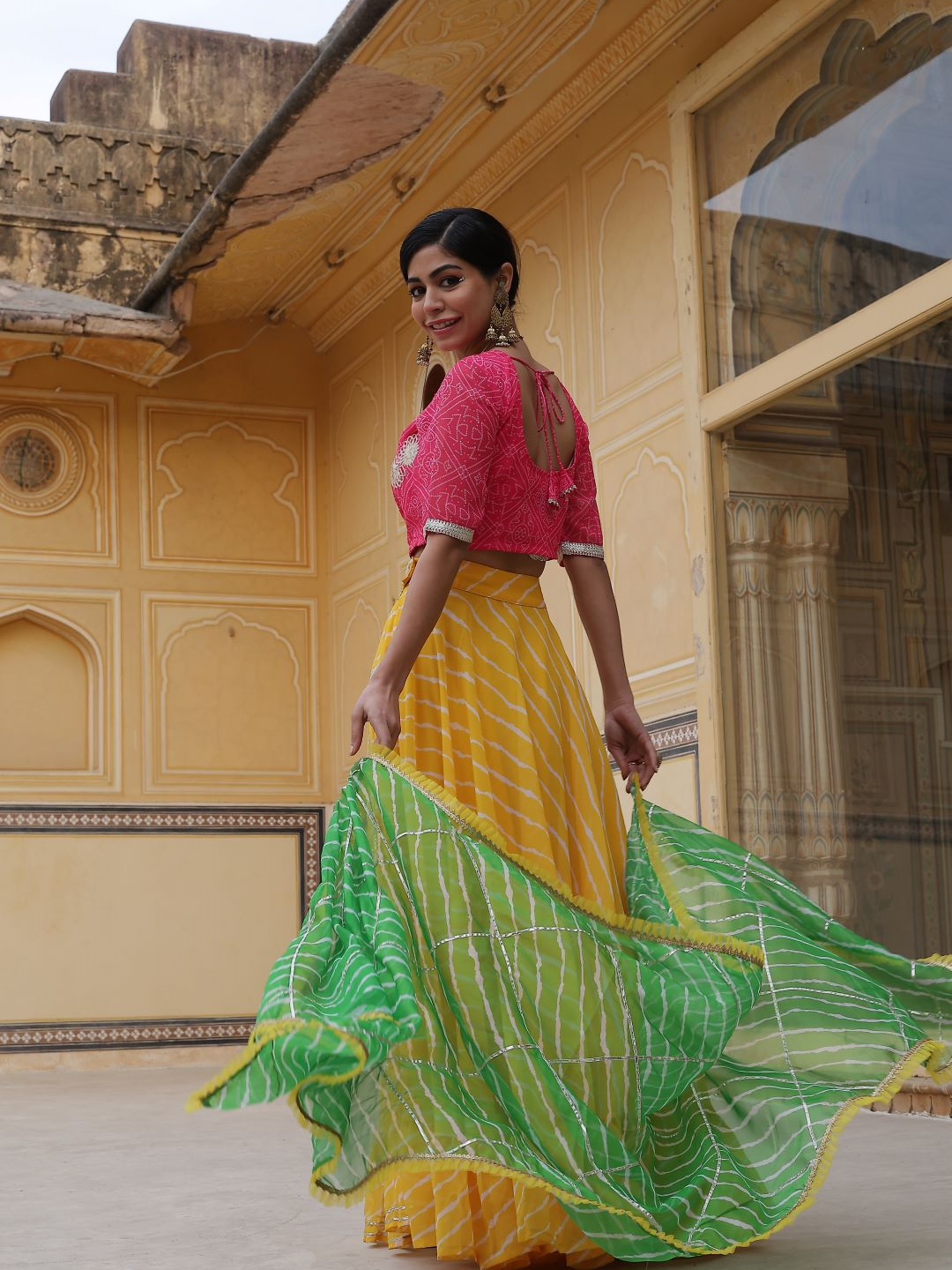 Yellow Leheriya Print Lehenga Choli With Dupatta