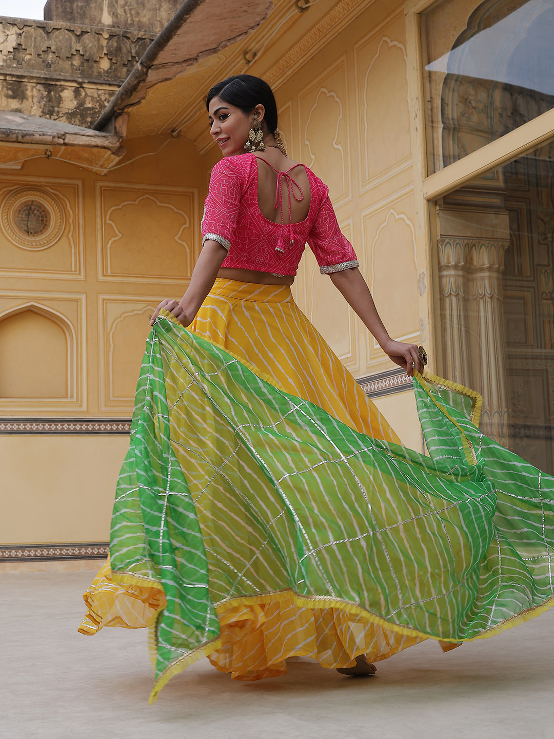 Yellow Leheriya Print Lehenga Choli With Dupatta