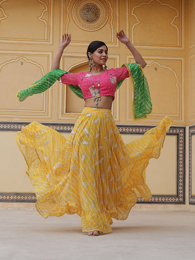 Yellow Leheriya Print Lehenga Choli With Dupatta