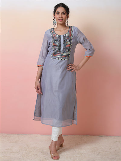 Grey Embroidered Kurta