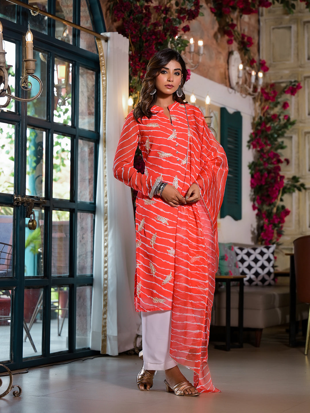 Red Gota Embroidery Work Kurta Set With Dupatta