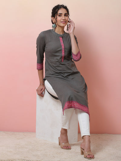 Grey Kurta With Border Details