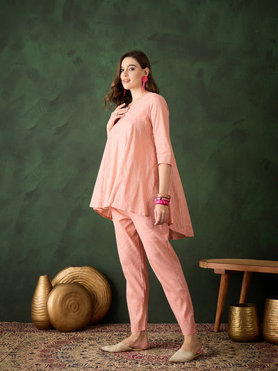 Pink Lurex Designed Flared Co-Ord Set