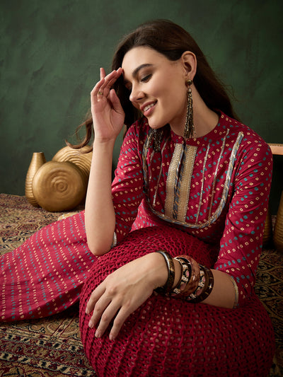 Red Bandhani Print Anarkali