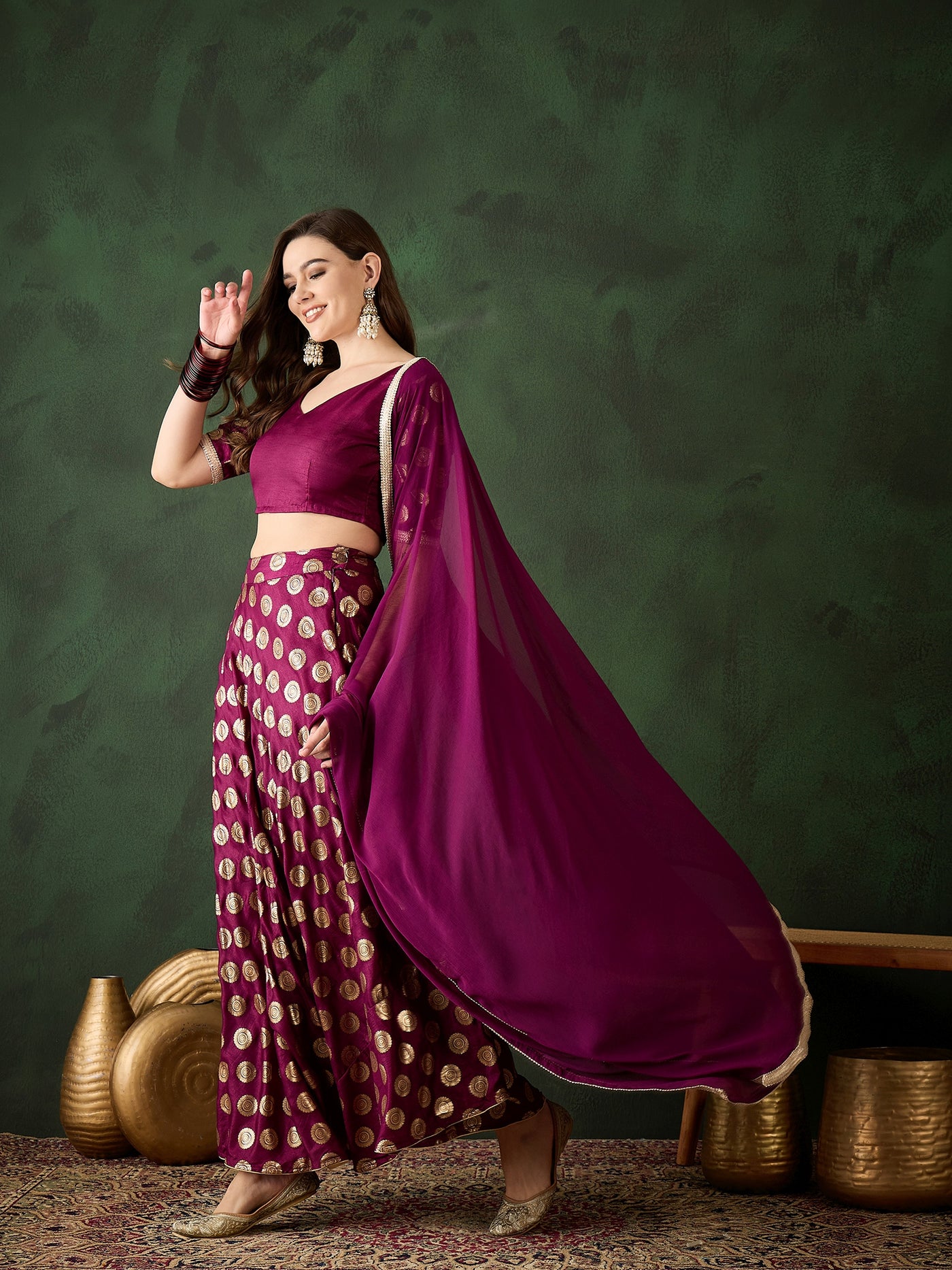 Purple Gold Foil Print Lehenga Choli With Duptta