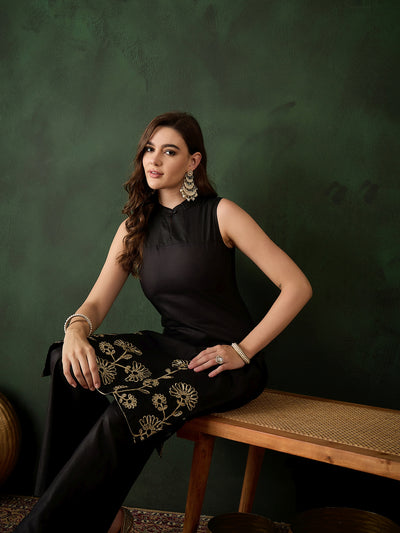 Black Embroidered Kurta With Palazzo