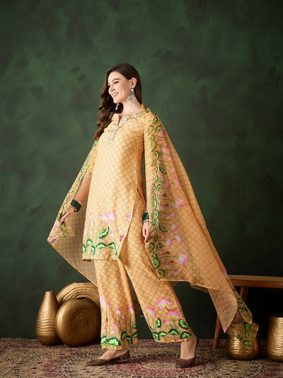 Yellow Pichwai Print Kurta Palazzo With Dupatta