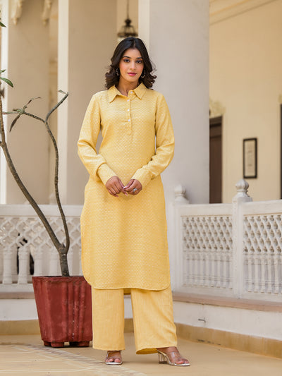 Yellow Pathani Kurta Palazzo Set