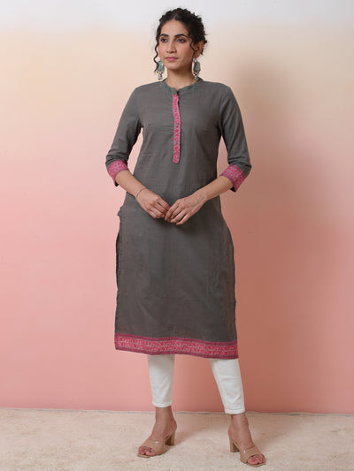 Grey Kurta With Border Details