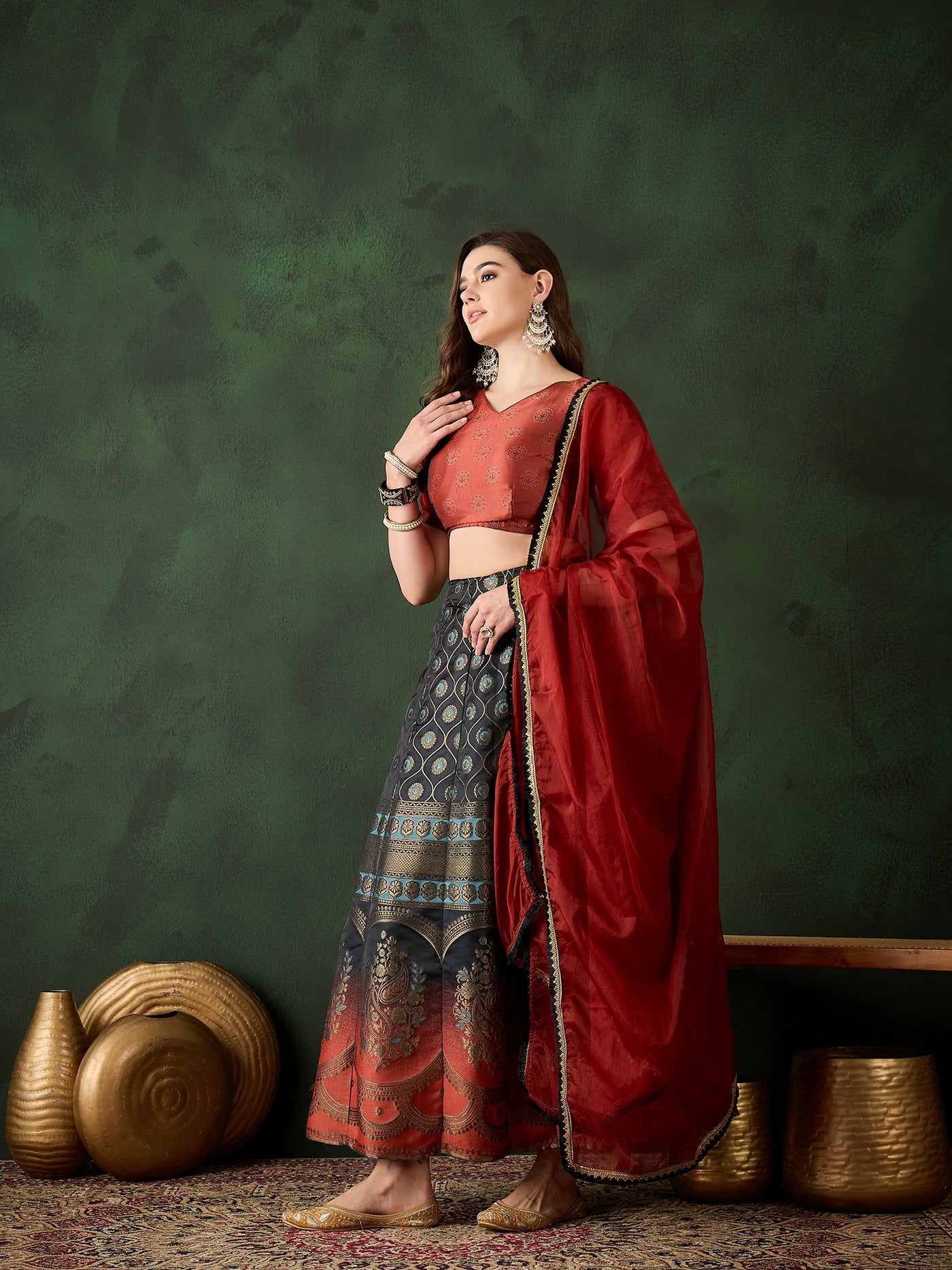 Maroon Brocade Lehenga Choli With Dupatta